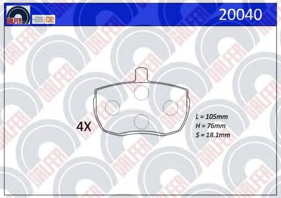 Комплект тормозных колодок, дисковый тормоз 20040