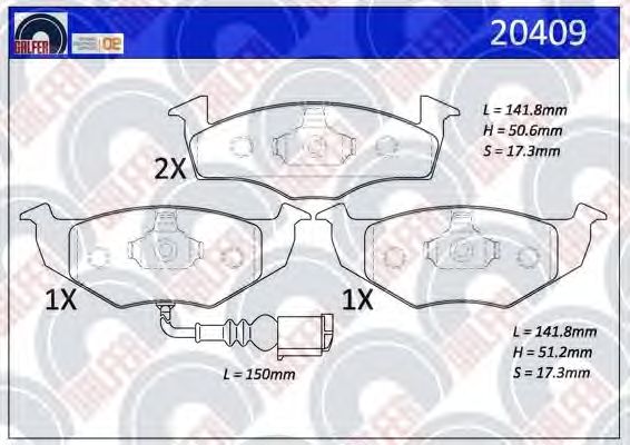 Комплект тормозных колодок, дисковый тормоз 20409
