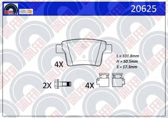 Комплект тормозных колодок, дисковый тормоз 20625