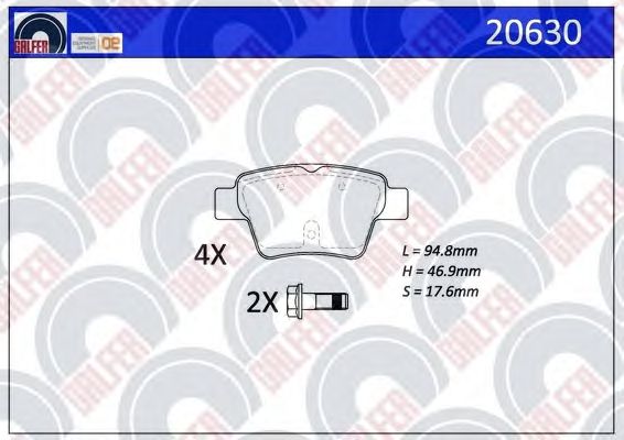 Комплект тормозных колодок, дисковый тормоз 20630