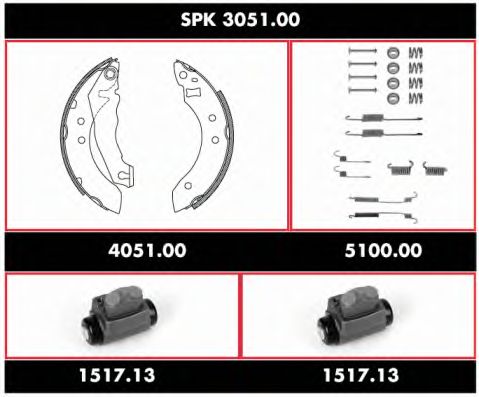 Комплект тормозов, барабанный тормозной механизм SPK 3051.00