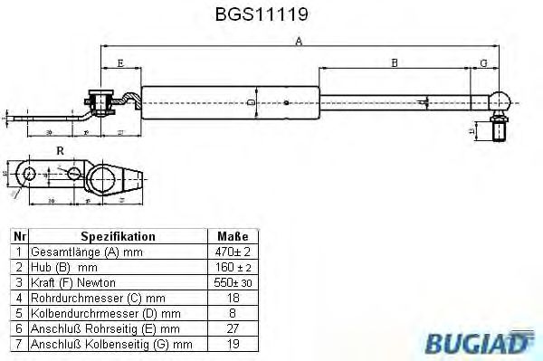 Ammortizatore pneumatico, Cofano bagagli /vano carico BGS11119