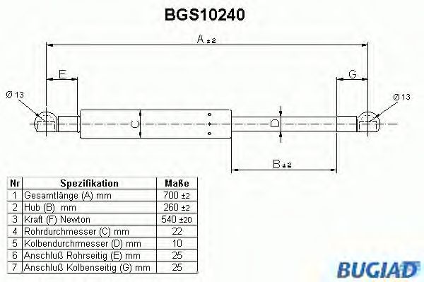 Ammortizatore pneumatico, Cofano bagagli /vano carico BGS10240