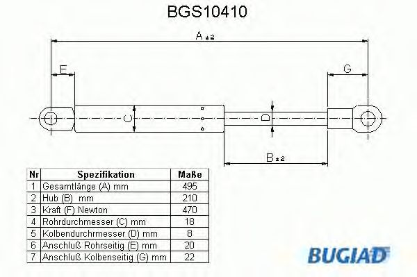 Ammortizatore pneumatico, Cofano bagagli /vano carico BGS10410