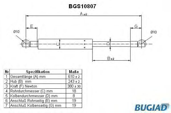 Ammortizatore pneumatico, Cofano bagagli /vano carico BGS10807