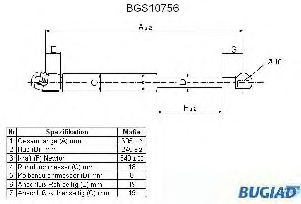 Упругий элемент, крышка багажника / помещения для груза BGS10756