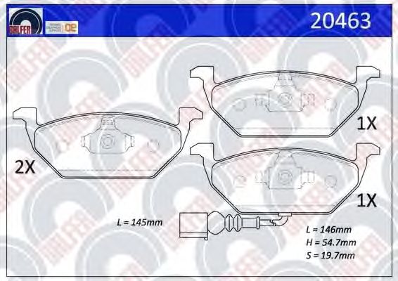 Комплект тормозных колодок, дисковый тормоз 20463
