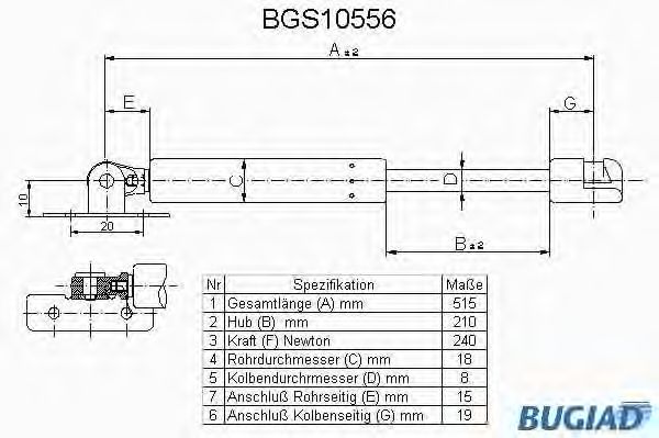 Gasfeder, Motorhaube BGS10556