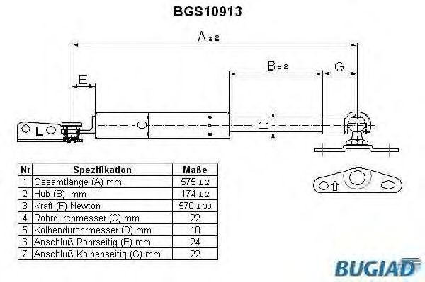 Ammortizatore pneumatico, Cofano bagagli /vano carico BGS10913