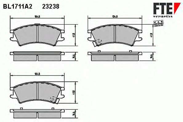 Комплект тормозных колодок, дисковый тормоз BL1711A2