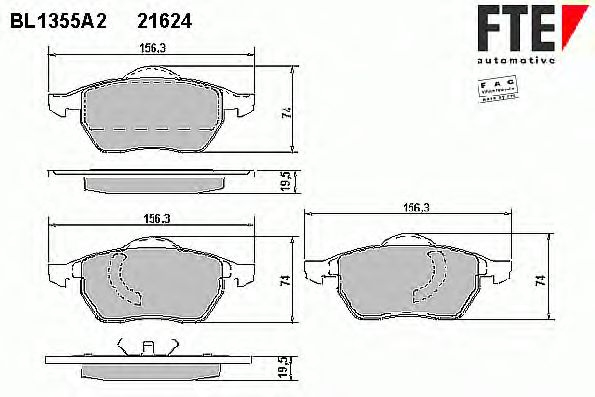 Kit de plaquettes de frein, frein à disque BL1355A2