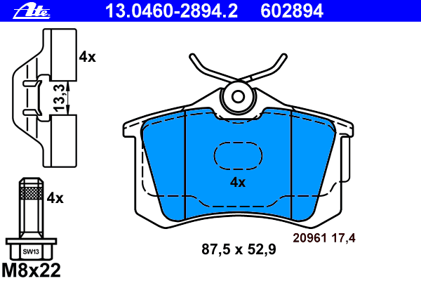 Комплект тормозных колодок, дисковый тормоз 13.0460-2894.2