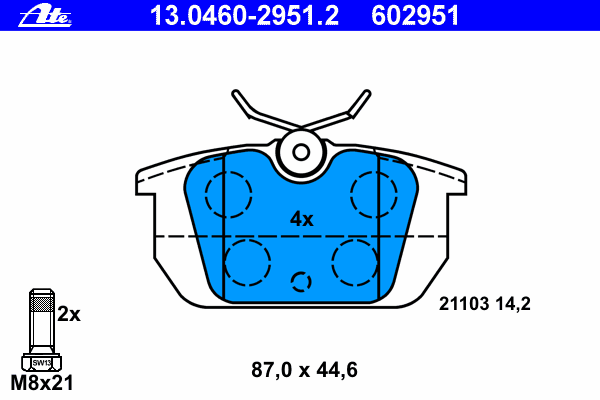 Комплект тормозных колодок, дисковый тормоз 13.0460-2951.2