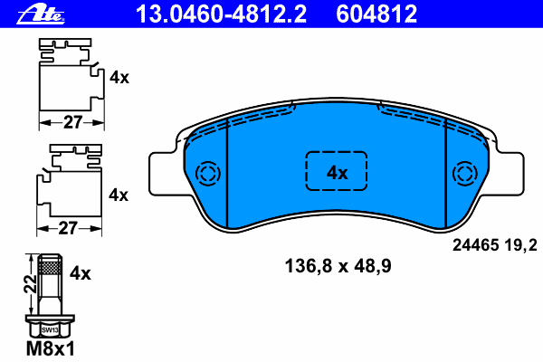 Комплект тормозных колодок, дисковый тормоз 13.0460-4812.2