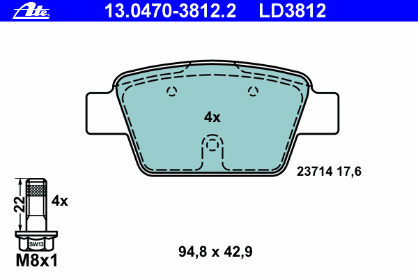 Комплект тормозных колодок, дисковый тормоз 13.0470-3812.2
