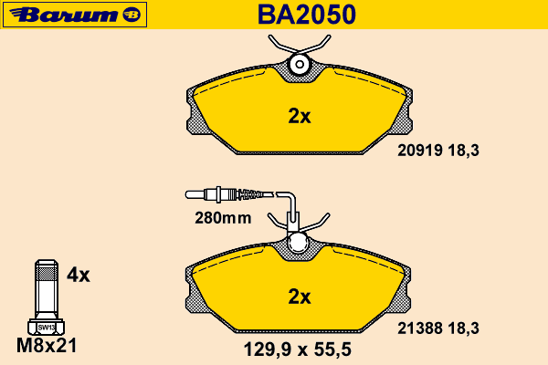 Bremsbelagsatz, Scheibenbremse BA2050