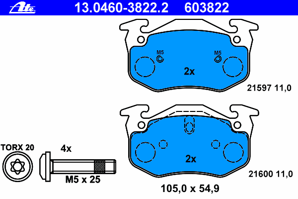 Комплект тормозных колодок, дисковый тормоз 13.0460-3822.2