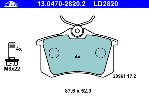 Комплект тормозных колодок, дисковый тормоз 13.0470-2820.2