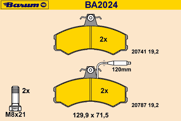 Bremsebelegg sett, skivebremse BA2024
