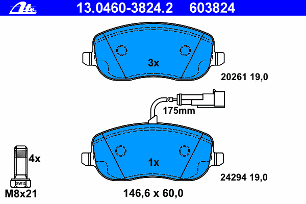 Комплект тормозных колодок, дисковый тормоз 13.0460-3824.2