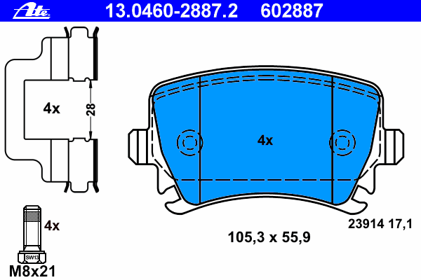 Комплект тормозных колодок, дисковый тормоз 13.0460-2887.2