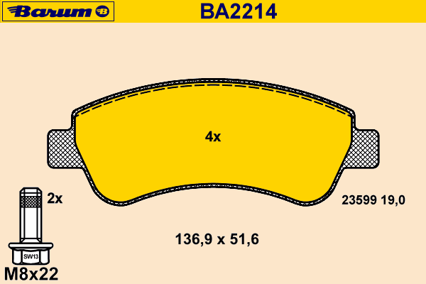 Комплект тормозных колодок, дисковый тормоз BA2214