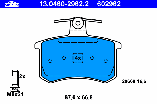 Комплект тормозных колодок, дисковый тормоз 13.0460-2962.2