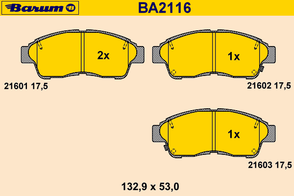 Комплект тормозных колодок, дисковый тормоз BA2116