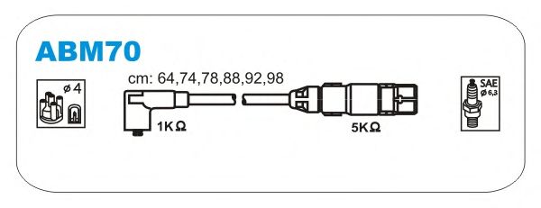 Комплект проводов зажигания ABM70