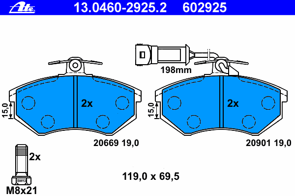 Комплект тормозных колодок, дисковый тормоз 13.0460-2925.2