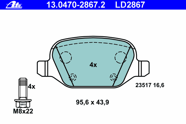 Комплект тормозных колодок, дисковый тормоз 13.0470-2867.2
