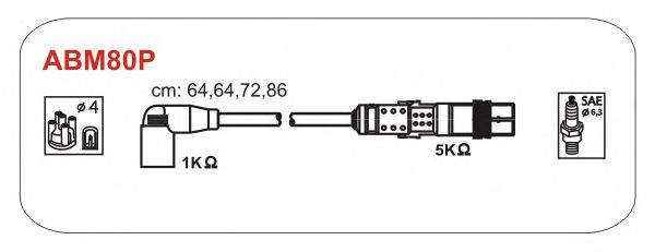 Комплект проводов зажигания ABM80P