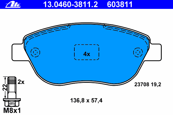 Комплект тормозных колодок, дисковый тормоз 13.0460-3811.2
