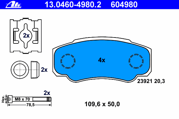 Комплект тормозных колодок, дисковый тормоз 13.0460-4980.2