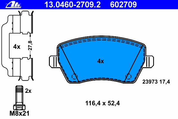 Комплект тормозных колодок, дисковый тормоз 13.0460-2709.2