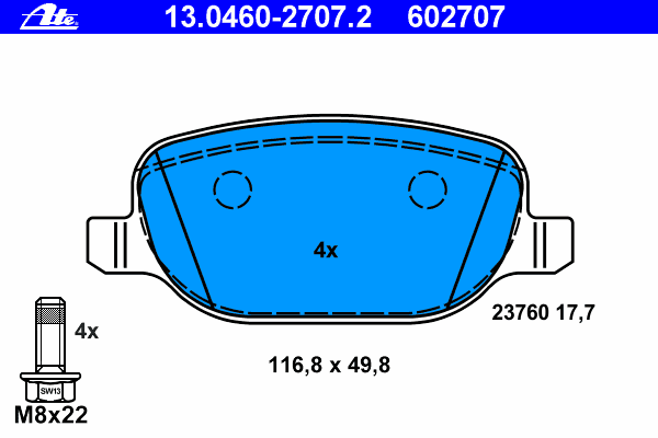 Kit de plaquettes de frein, frein à disque 13.0460-2707.2