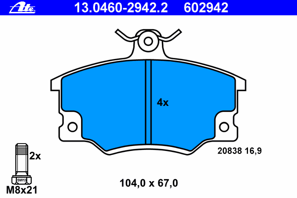 Комплект тормозных колодок, дисковый тормоз 13.0460-2942.2