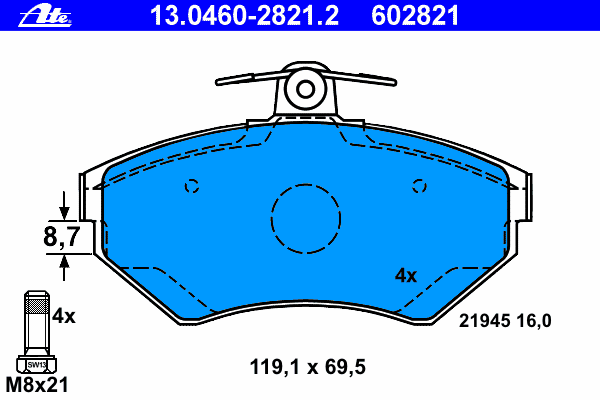 Комплект тормозных колодок, дисковый тормоз 13.0460-2821.2
