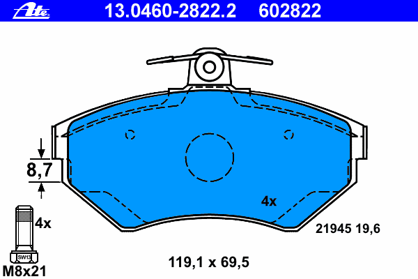 Комплект тормозных колодок, дисковый тормоз 13.0460-2822.2