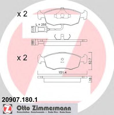 Комплект тормозных колодок, дисковый тормоз 20907.180.1