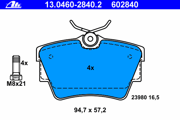 Комплект тормозных колодок, дисковый тормоз 13.0460-2840.2