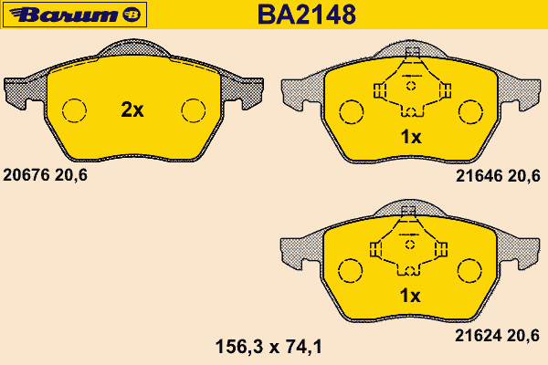 Bremsebelegg sett, skivebremse BA2148