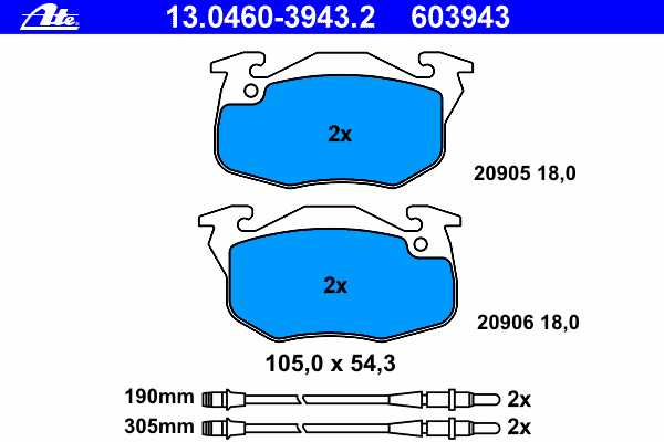 Комплект тормозных колодок, дисковый тормоз 13.0460-3943.2