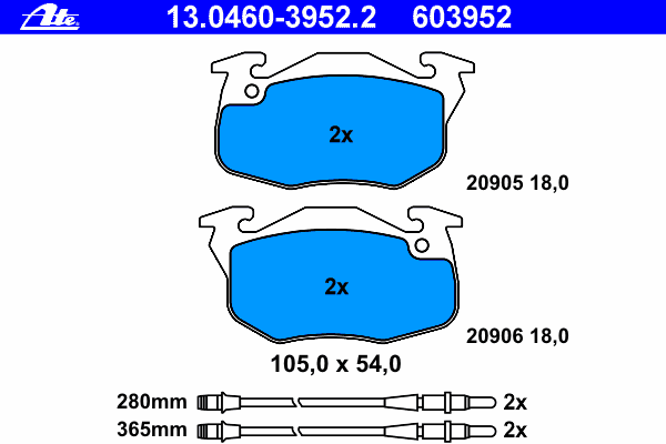 Комплект тормозных колодок, дисковый тормоз 13.0460-3952.2
