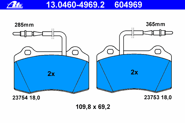 Комплект тормозных колодок, дисковый тормоз 13.0460-4969.2