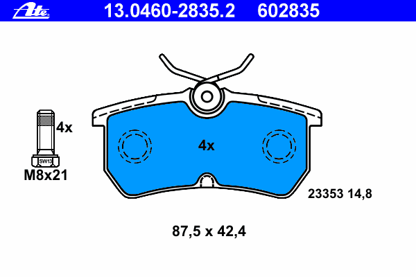 Комплект тормозных колодок, дисковый тормоз 13.0460-2835.2