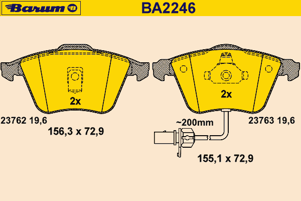 Комплект тормозных колодок, дисковый тормоз BA2246