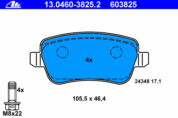 Комплект тормозных колодок, дисковый тормоз 13.0460-3825.2