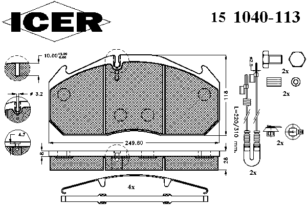 Kit de plaquettes de frein, frein à disque 151040-113