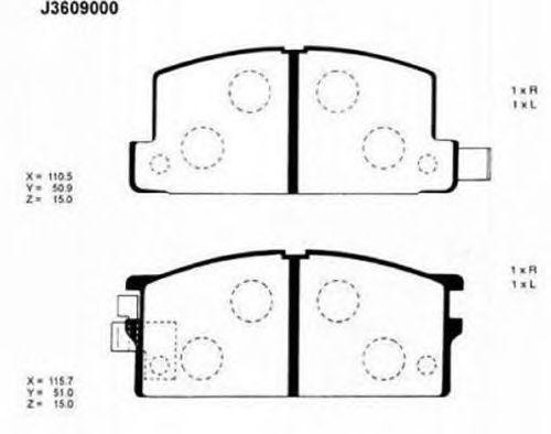 Kit de plaquettes de frein, frein à disque J3609000